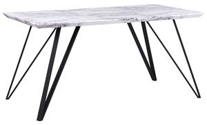 Jedálenský stôl biela a čierna 150 x 80 cm MDF vrchná doska mramorový efekt kovové nohy glamour štýl kuchyňa jedáleň