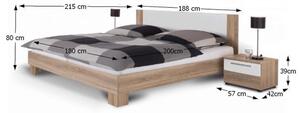 Tempo Kondela Manželská posteľ, s 2 nočnými stolíkmi, dub sonoma/biela, 180x200, MARTINA