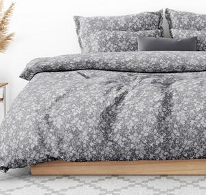 Goldea bavlnené posteľné obliečky - vzor 942 popínavé kvety na tmavo sivom 140 x 200 a 70 x 90 cm