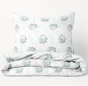 Goldea flanelové posteľné obliečky - vzor 936 tmavo zelené kvetované ornamenty na bielom 140 x 220 a 70 x 90 cm