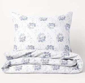 Goldea flanelové posteľné obliečky - vzor 939 tmavo modré kvetované ornamenty na bielom 140 x 220 a 70 x 90 cm
