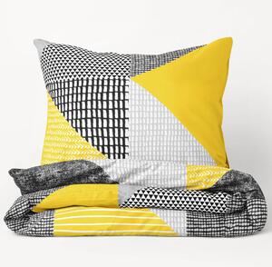 Goldea flanelové posteľné obliečky - vzor 806 kombinácia žltosivého vzorovania 140 x 200 a 70 x 90 cm