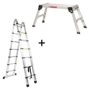 SET ALU skladací rebrík 4,4 m + ZDARMA ALU plošina