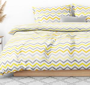 Goldea bavlnené posteľné obliečky - žltooranžové a sivé cik-cak prúžky 140 x 220 a 70 x 90 cm