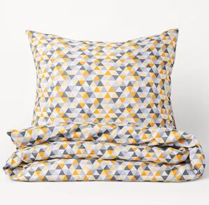 Goldea bavlnené posteľné obliečky - vzor 970 oranžové a sivé trojuholníky 140 x 200 a 70 x 90 cm