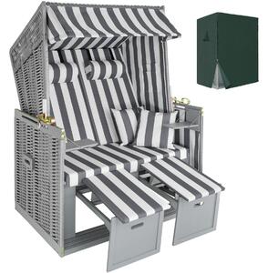 Plážový sedací box s čalúnením vr. ochranné plachty - sivá / biela