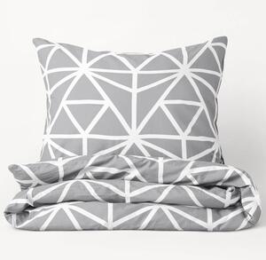 Goldea saténové posteľné obliečky deluxe - vzor 1049 biele geometrické tvary na sivom 240 x 200 a 2ks 70 x 90 cm
