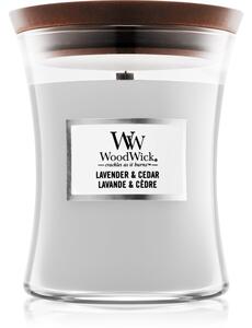 Woodwick Lavender & Cedar vonná sviečka s dreveným knotom 275 g