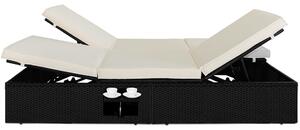 Ratanová posteľ čierno-krémová - 193x116x33cm