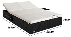 Ratanová posteľ čierno-krémová - 193x116x33cm