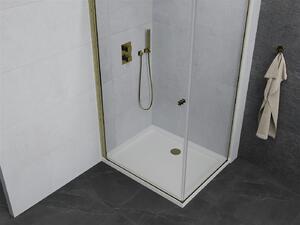 Mexen Pretoria sprchovací kút 90 x 70 cm, 6mm sklo, zlatý profil-číre sklo + slim sprchová vanička 5cm, 852-090-070-50-00-4010