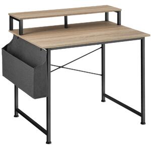 Písací stôl s policou a látkovým úložným boxom - Industrial svetlé drevo, dub Sonoma, 120 cm