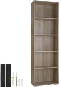 Knižnica Lexi - 5 priehradiek 60x30x190cm - Svetlé drevo, dub Sonoma
