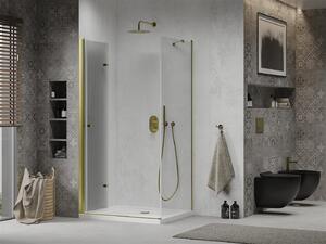 Mexen Lima sprchovací kút so skladacími dverami 80 x 100 cm, 6mm číre sklo, zlatý profil + sprchová vanička Slim, 856-080-100-50-00-4010