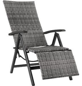 Záhradné ratanové kreslo RELAX s opierkou na nohy - šedá