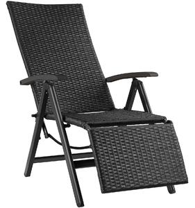 Záhradné ratanové kreslo RELAX s opierkou na nohy - čierna
