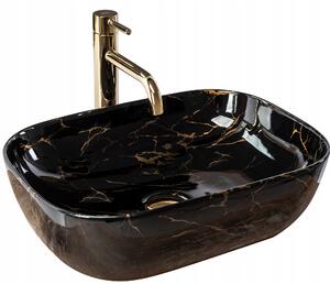 Keramické umývadlo BELINDA - dekor mramoru - čierne lesklé