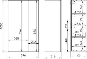 Elita For All skrinka 59.6x31.6x100 cm závesné bočné biela 168344