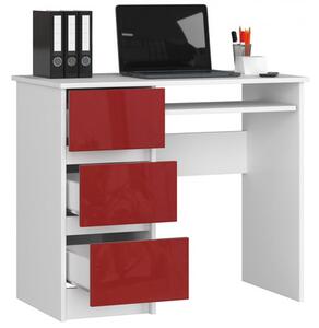 Počítačový stôl A-6 ľavá biela/červená lesk