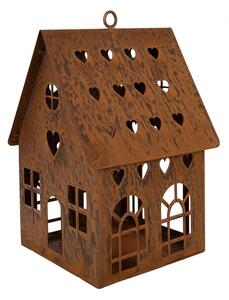 Hrdzavý svietnik v tvare domčeka Rustic Charm - 10*10*17 cm - Clayre & Eef
