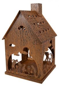Hrdzavý svietnik v tvare domčeka s dekorom Rustic Charm - 17*17*28 cm - Clayre & Eef