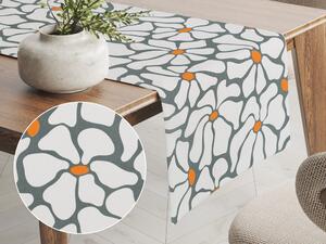 Biante Bavlnený behúň na stôl Sandra SA-491 Biele designové kvety na sivom 20x140 cm