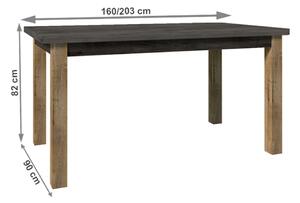 KONDELA Jedálenský stôl, rozkladací, dub lefkas tmavý/smooth sivý, 160-203x90 cm, MONTANA STW