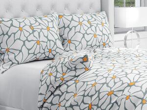 Biante Bavlnené posteľné obliečky Sandra SA-491 Biele designové kvety na sivom Predĺžené 140x220 a 70x90 cm