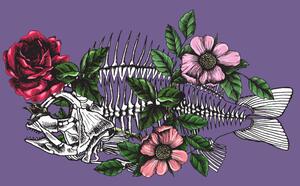 Ilustrácia Symbolic illustration with blooming fish skeleton., olgamoopsi