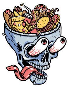 Ilustrácia lots of food on top of the skull, gunaonedesign