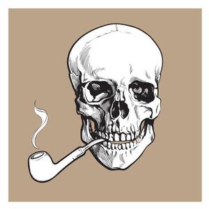 Ilustrácia Hand drawn human skull smoking lacquered, sabelskaya