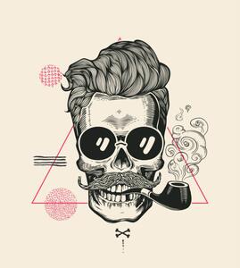 Ilustrácia Hipster Skull Smoke Pipe Vector Illustration, Lisitsa