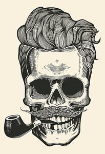 Ilustrácia Skull. Hipster silhouette with mustache,, Lisitsa