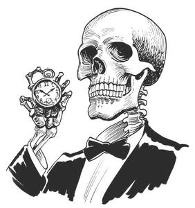 Ilustrácia Human skeleton with a watch, rainman_in_sun