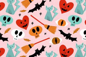 Ilustrácia Halloween ghosts, skulls, cats and bats, Volanthevist