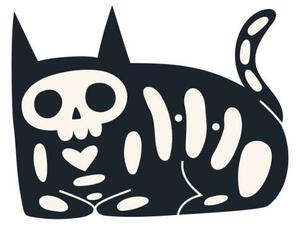 Ilustrácia Cartoon black cat with skeleton. Funny, Elena Shlyuykova