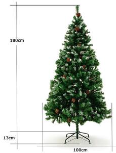 Umelý vianočný stromček, sneh+šišky, 180 cm