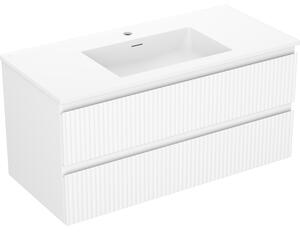 Mexen Rivel kúpeľňová skrinka 100 cm s umývadlom Otis, 2 zásuvky, ryhovaná, biela matná - 91A20-10047-2-BFF01-W18M01