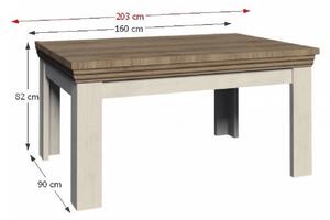 TEMPO Jedálenský rozkladací stôl, sosna škandinávska / dub divoký, 160-203x90 cm, ROYAL ST