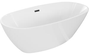 Mexen Eris, voľne stojaca vaňa 155 x 80 cm, biela, čierny matný prepad, 53441558000-70