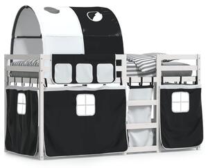 Poschodová posteľ závesy bielo-čierna 90x190cm masívna borovica