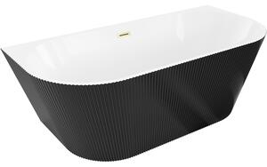 Mexen Oris voľne stojaca nástenná ryhovaná vaňa 170 x 80 cm, biela/čierna, prepad zlatý kartáčovaný - 52871708075-55