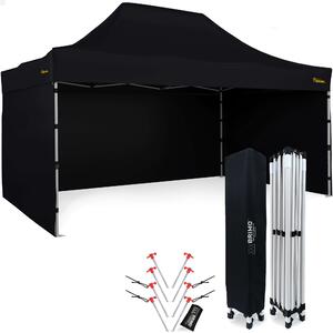 BRIMO Nožnicový altánok 3x4,5m - s 3 stenami - Čierna