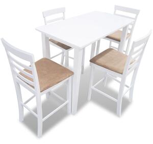Biely drevený barový stôl a 4 barové stoličky