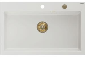 Mexen Elix žulový drez s 1 komorou 800 x 500 mm, biely, zlatý sifón - 6527801005-20-G