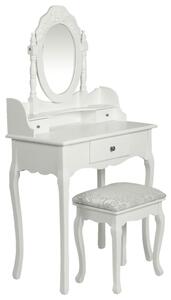 Toaletný stolík so zrkadlom a stoličkou, biely