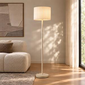 Lindby Stojacia lampa Libbie, béžová, výška 150 cm, ľan, E27, Krémová / jantárovo žltá, Obývacia izba / jedáleň, Textil / látka / hodváb, Škandinávsky, Stojaca lampa