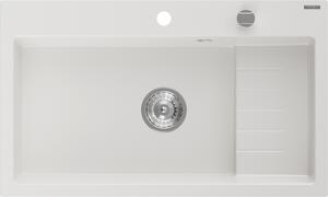 Mexen Omar, 1-komorový granitový drez 800x480x210 mm, chrómový sifón, biela, 6520801005-20