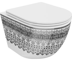 Mexen Lena WC misa Rimless s doskou so spomaleným zatváraním slim, duroplast, biela/čierny vzor - 30224095
