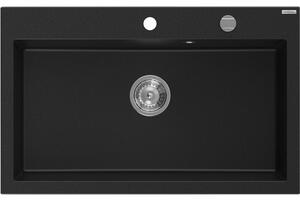 Mexen Elix žulový drez 1-komorový 800 x 500 mm, čierny, sifón chróm - 6527801005-77